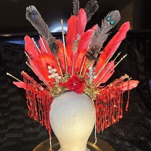 Feather Headpiece Carnival Day of the Dead Burning Man Crown Headdress Showgirl